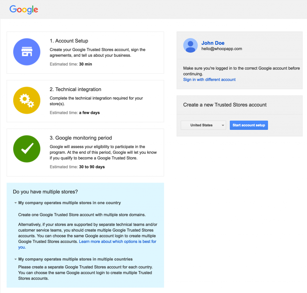 Google trusted store signup