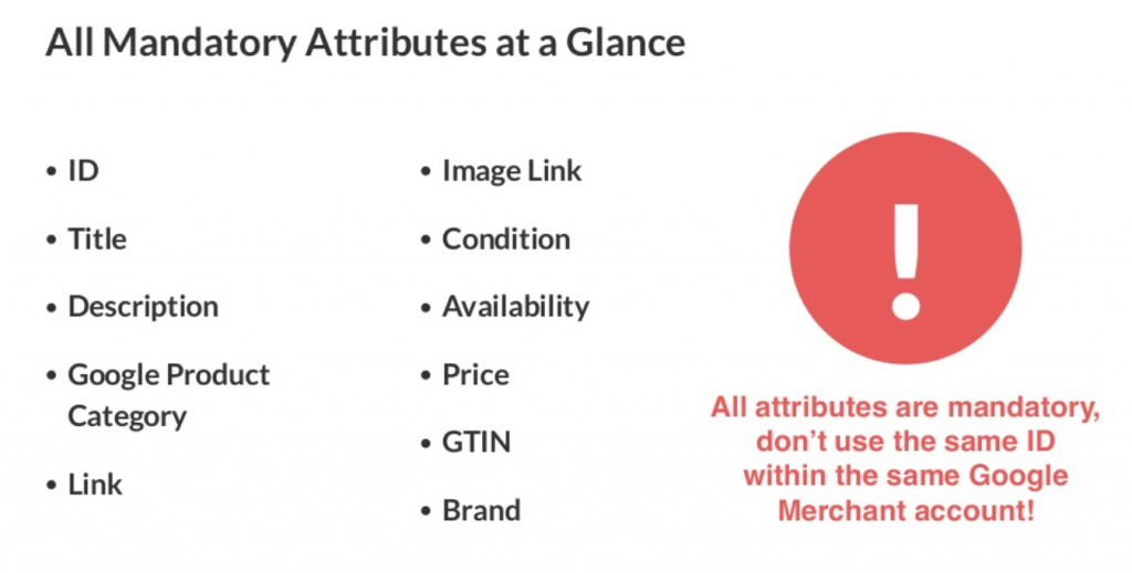 mandatory attributes product feed