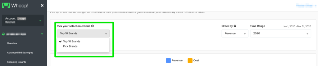 Feature brand insights chart: pick your selection criteria (brands)