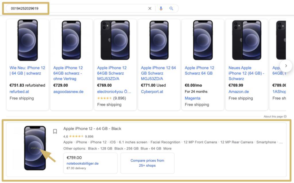 Tip for Google Shopping title optimisation:
How to view the generic product listing for your own products’ GTINs: search for a GTIN in the Google Shopping tab, and skip past the first row of results (Sponsored Ads).