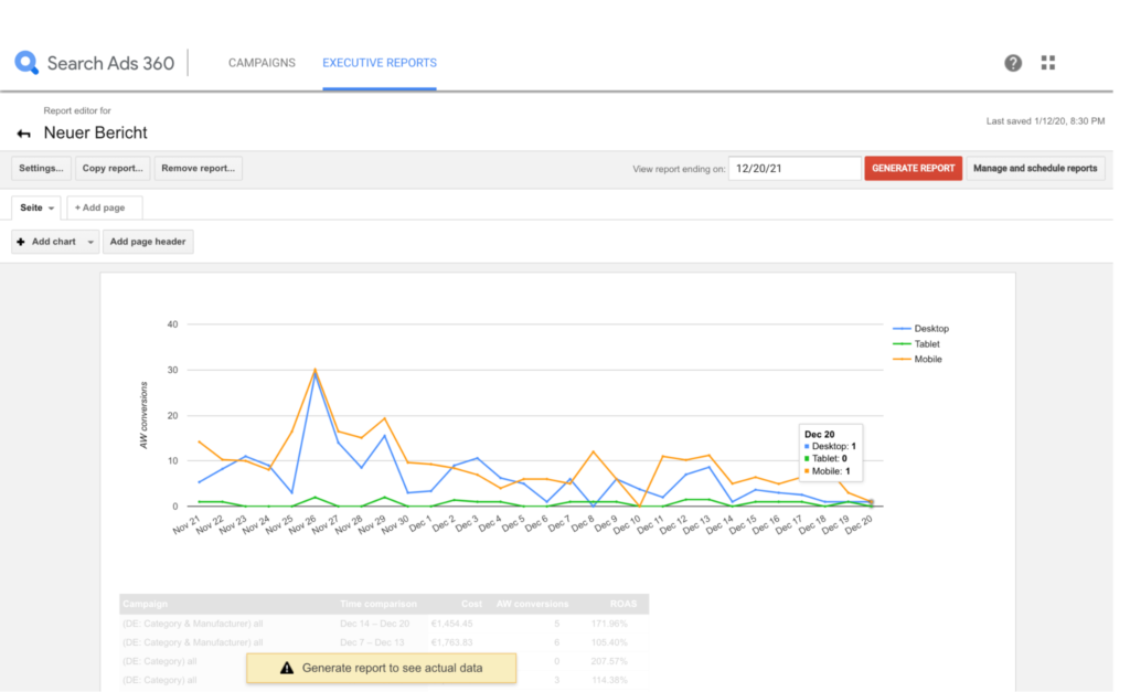 Executive report in Search Ads 360 