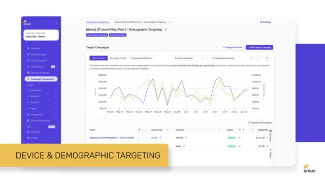 Device and demographic targeting in PMax - platform screen